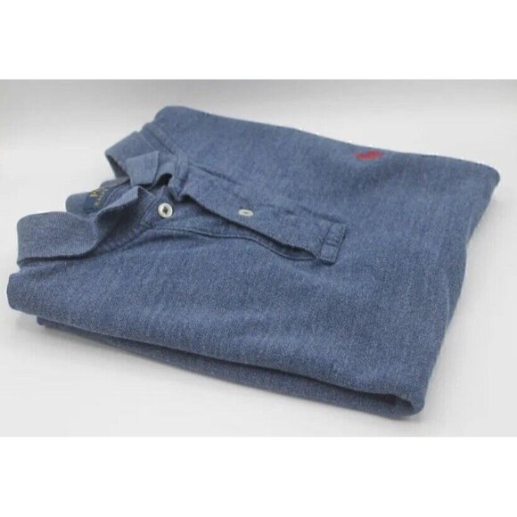 Mens Polo Ralph Lauren Polo Short Sleeve Shirt Distressed Navy Red Pony L - Picture 9 of 10